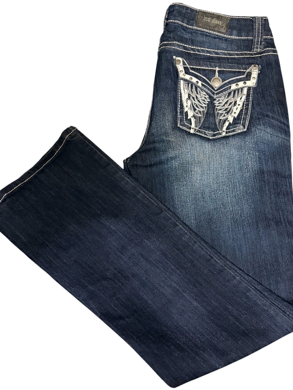 ZCO Jeans Bootcut – Y2K Wing Design Trendy Low Rise Denim
